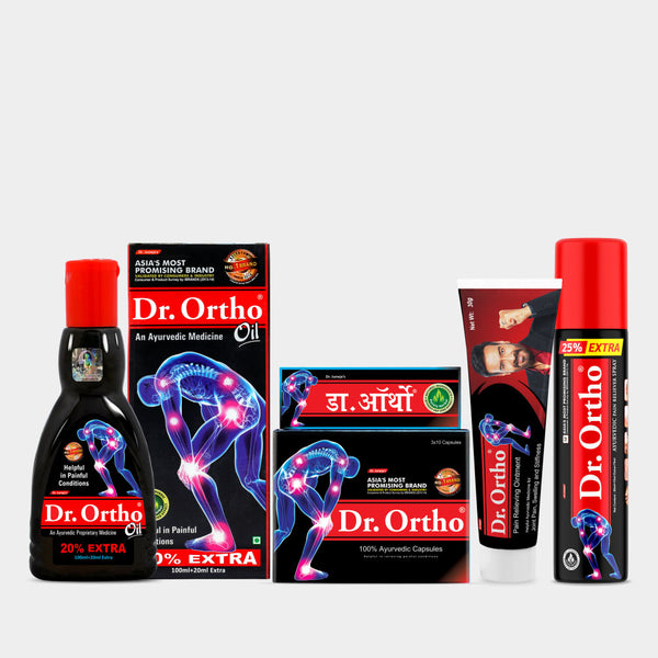 Dr. Ortho Combo Pack [Ayurvedic Oil 120ml + Capsules 30cap + Spray 75ml + Ointment 30g]